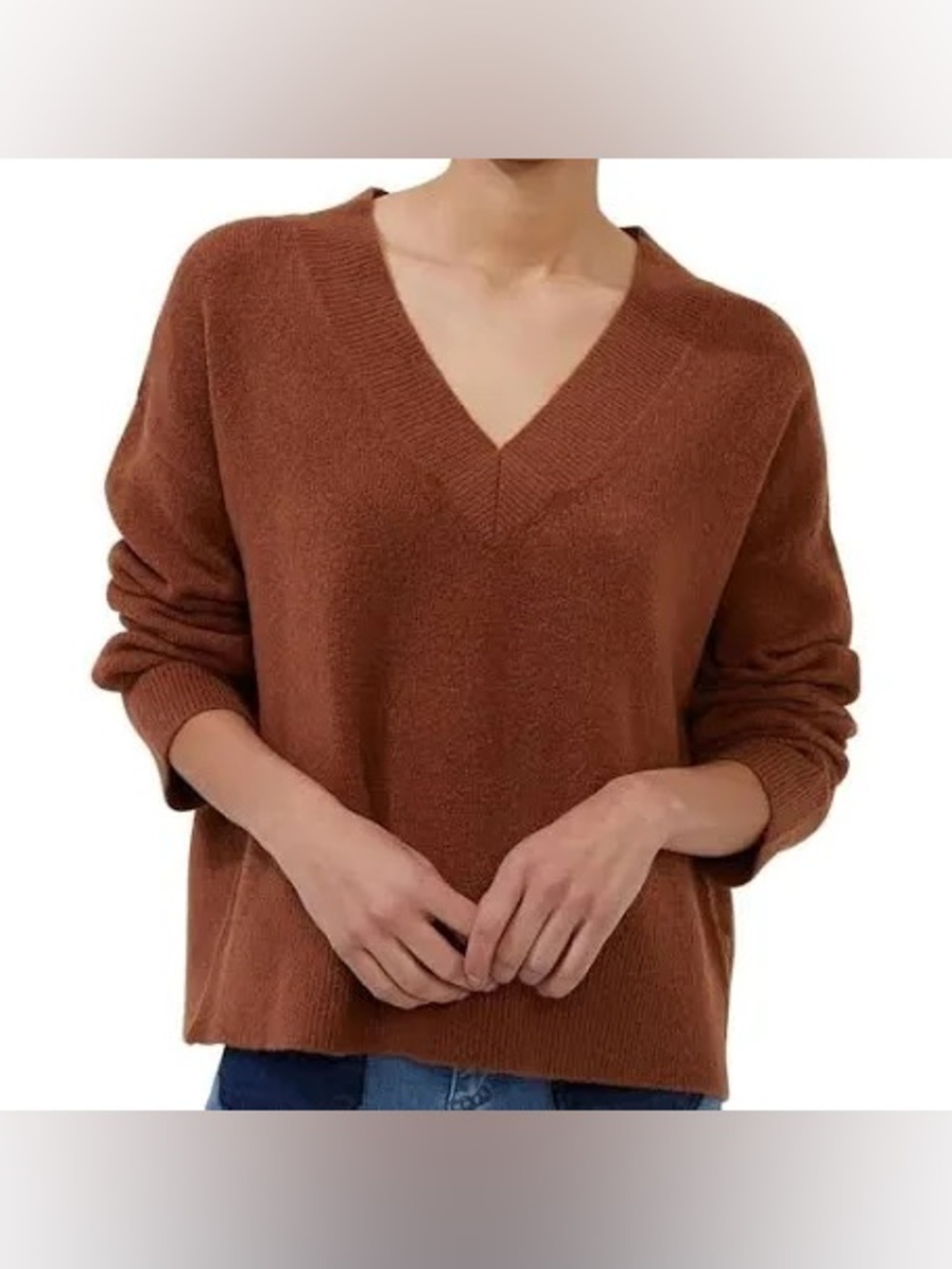 AnthropologiePilcro 100% Cashmere V-Neck Sweater XS Rust Brown Oversized Relaxed